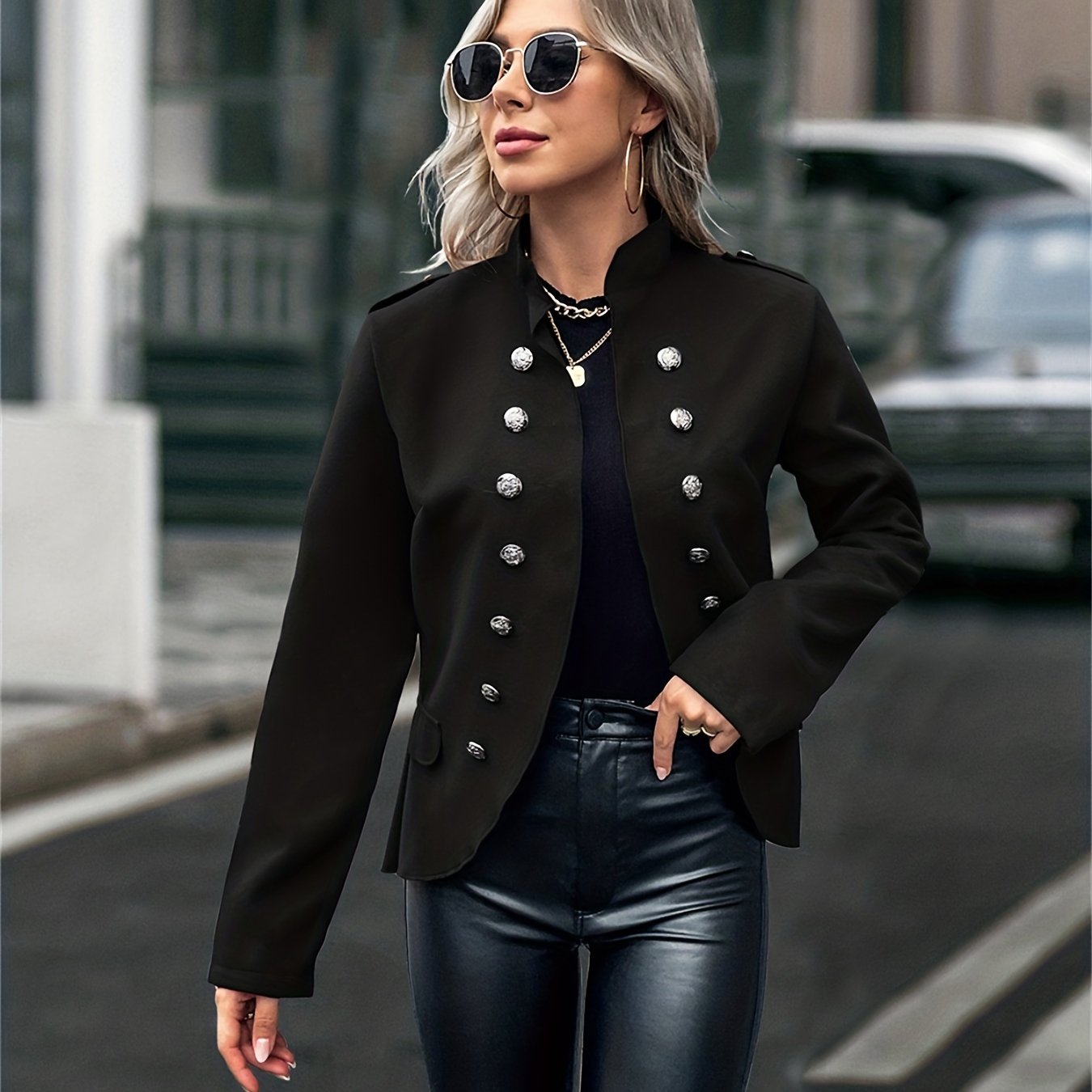 Button Decor Jacket Casual Open Front Outerwear