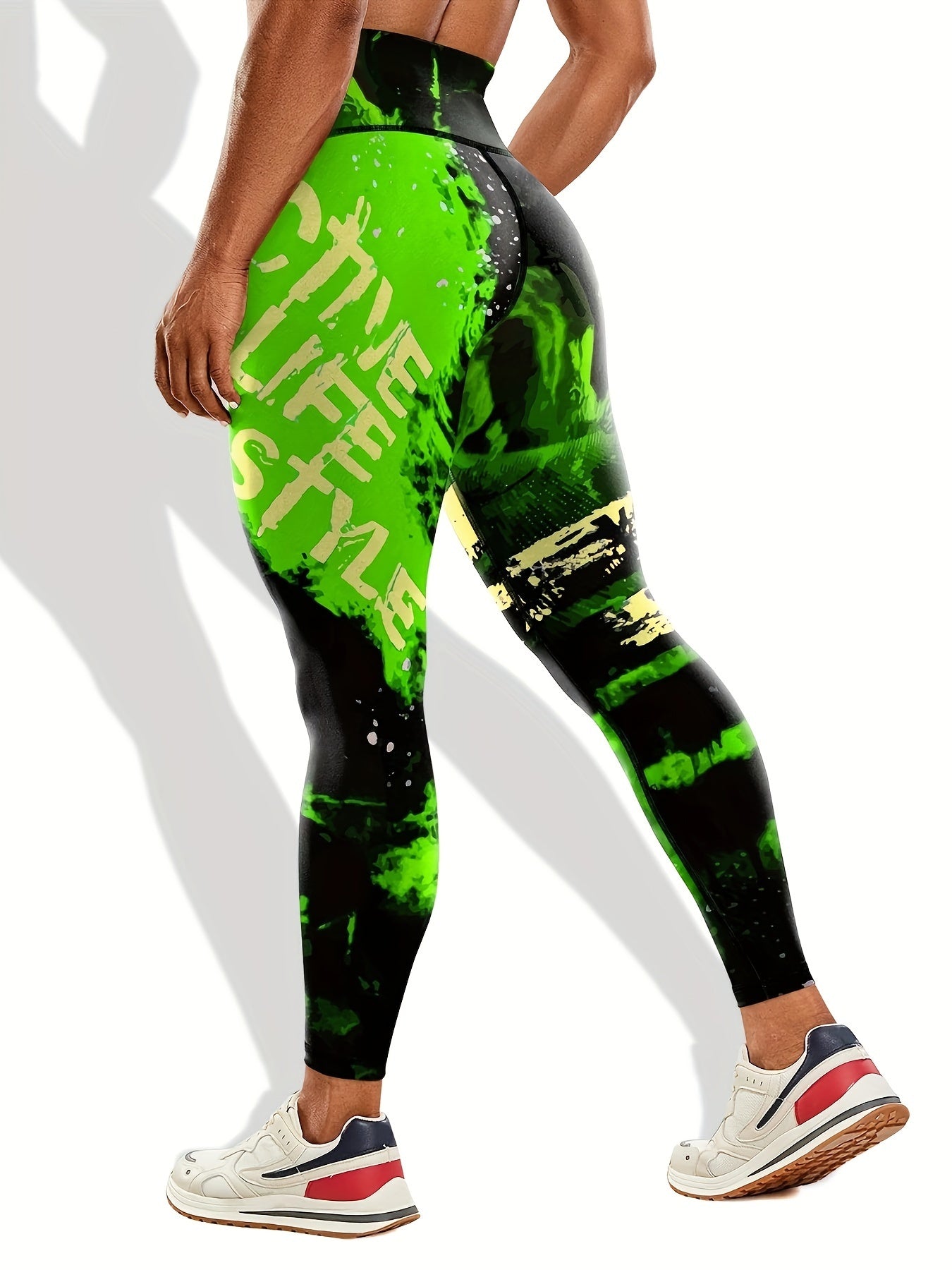 Letter Pattern Yoga Pants High Waist Tummy Control Running Leggings