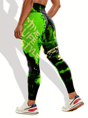 Letter Pattern Yoga Pants High Waist Tummy Control Running Leggings