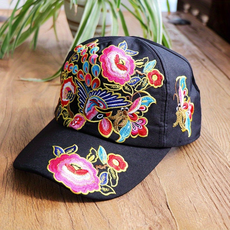 Peacock Embroidery Baseball Cap Boho Sunscreen Dad Hats Vintage Adjustable