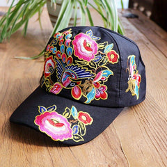 Peacock Embroidery Baseball Cap Boho Sunscreen Dad Hats Vintage Adjustable