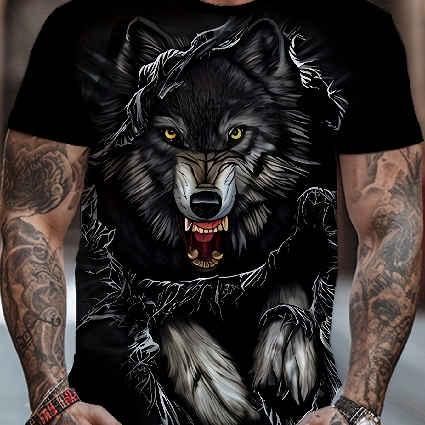 Men's 3D Wolf Print T shirt Crew Neck Tee For Summer