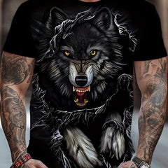 Men's 3D Wolf Print T shirt Crew Neck Tee For Summer
