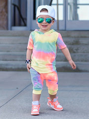 Boys Teen Tie Dye Hooded T-Shirt & Shorts Set for Summer