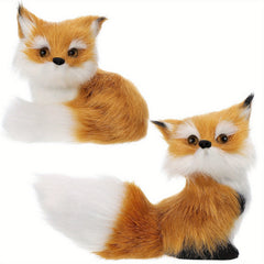 2pcs Realistic Fox Plush Stuffed Animals Soft Mini Toy Brown & Mini Foxes