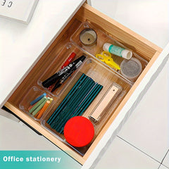 4pcs Clear Plastic Storage Tray Drawer Organizer Set Non Slip Storage Box