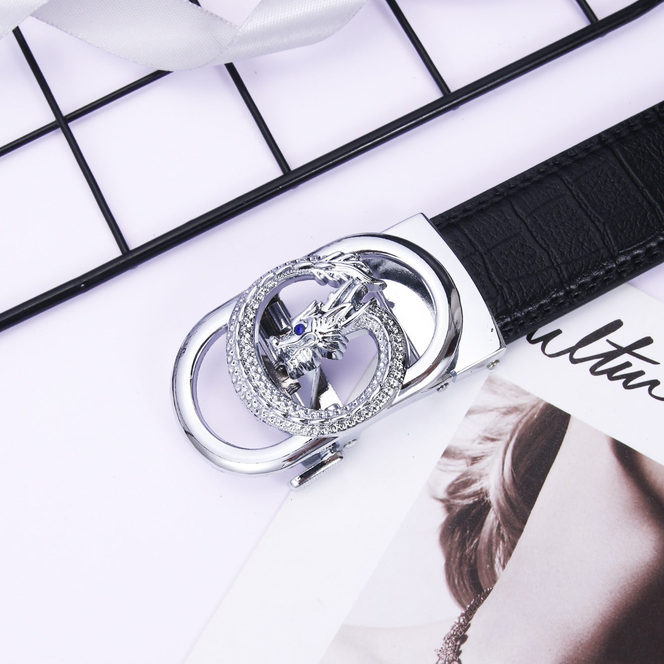 Men's Silver Buckle PU Leather Belt