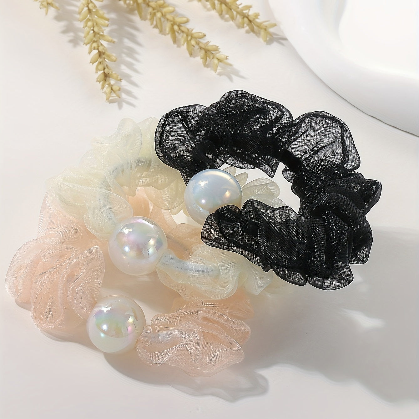 3pcs Faux Pearl Hair Ties Hair Bands for Girls