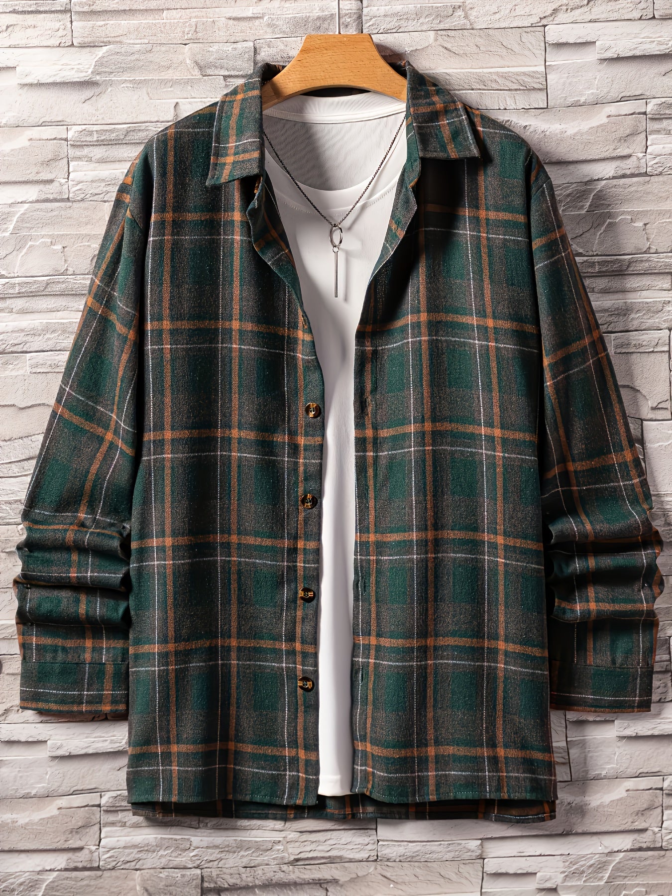 Men's Plaid Long Sleeve Shirt for Spring Autumn