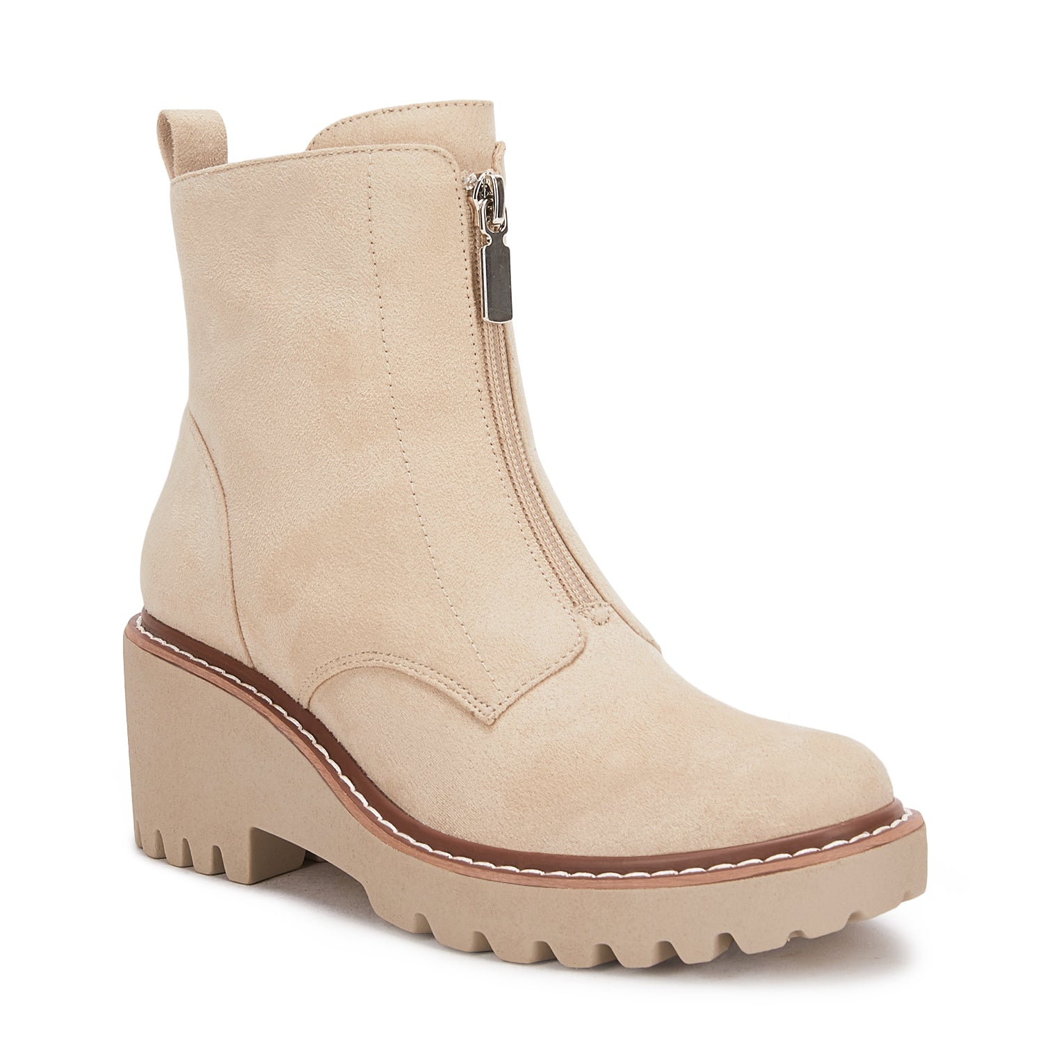 Women's Chunky Heel Ankle Boots Front Zipper Outdoor Non Slip Boots