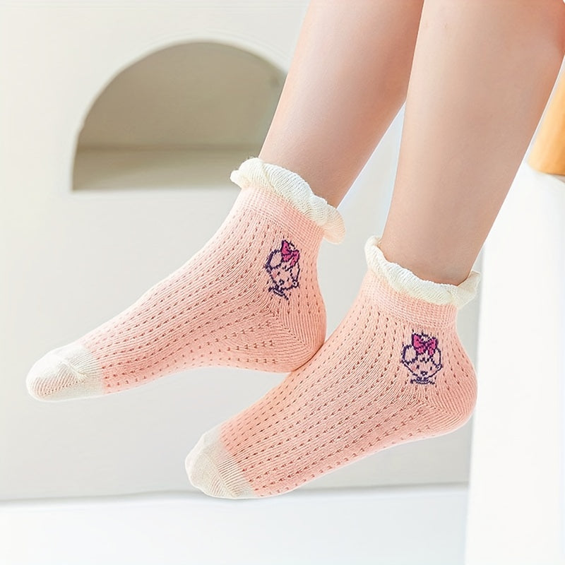 Girls 5 Pairs Breathable Crew Socks with Strawberries and Flowers