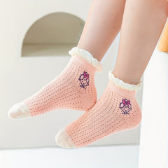 Girls 5 Pairs Breathable Crew Socks with Strawberries and Flowers