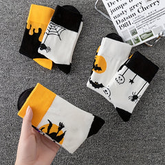 5 Pairs Skull & Bat Print Socks Halloween Crew Socks Women's Stockings