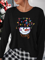 Christmas Snowman Print Lounge Tops Long Sleeve Crew Neck Top Women's Loungewear