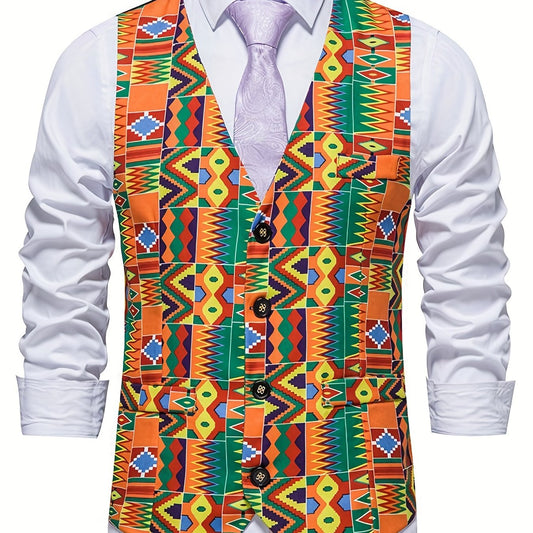Bohemian Pattern Single Breasted Retro Suit Vest For Men