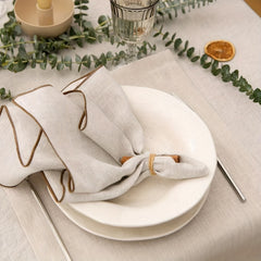 6pcs Beige Polyester Napkin with Coffee Edge for Dining Table Decor