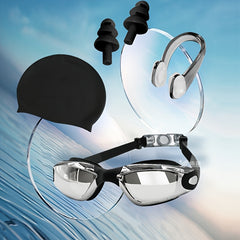 Swimming Set Anti-fog Goggles, Cap, Nose Clip, Earplugs