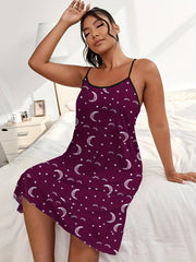 Women's Nightdress Eyelash & Moon & Star Print Cami