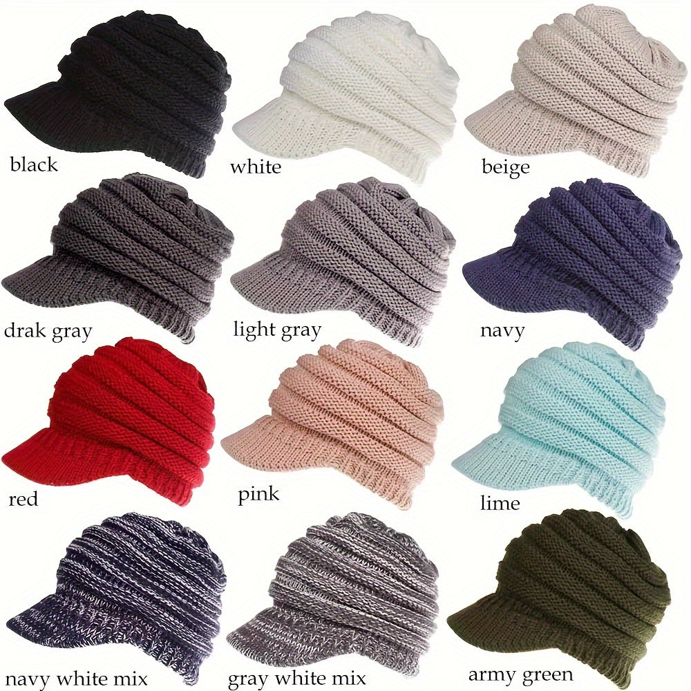 Winter Baseball Cap Ponytail Knit Hat For Women