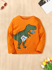 Boys Dinosaur Pattern Cotton Long Sleeve T Shirt for Autumn/Winter