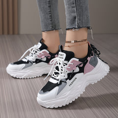 Women's Heighten Chunky Sneakers Faux Leather Comfortable Non Slip Running Shoes