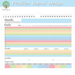 Trees Habit Tracker Wall Calendar & Journal Spiral Binding 10.8 Inches