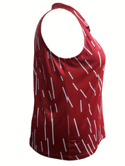 Women's Stripe Print Polo Neck Sports Top
