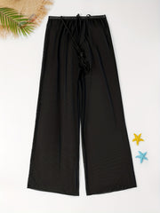 Mesh Cover Up Pants Tie Shoulders Elastic Waist Solid Maxi Beach Coverup