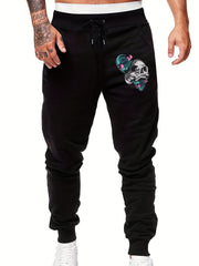 Skull & Skateboard Print Sports Pants - Drawstring Joggers
