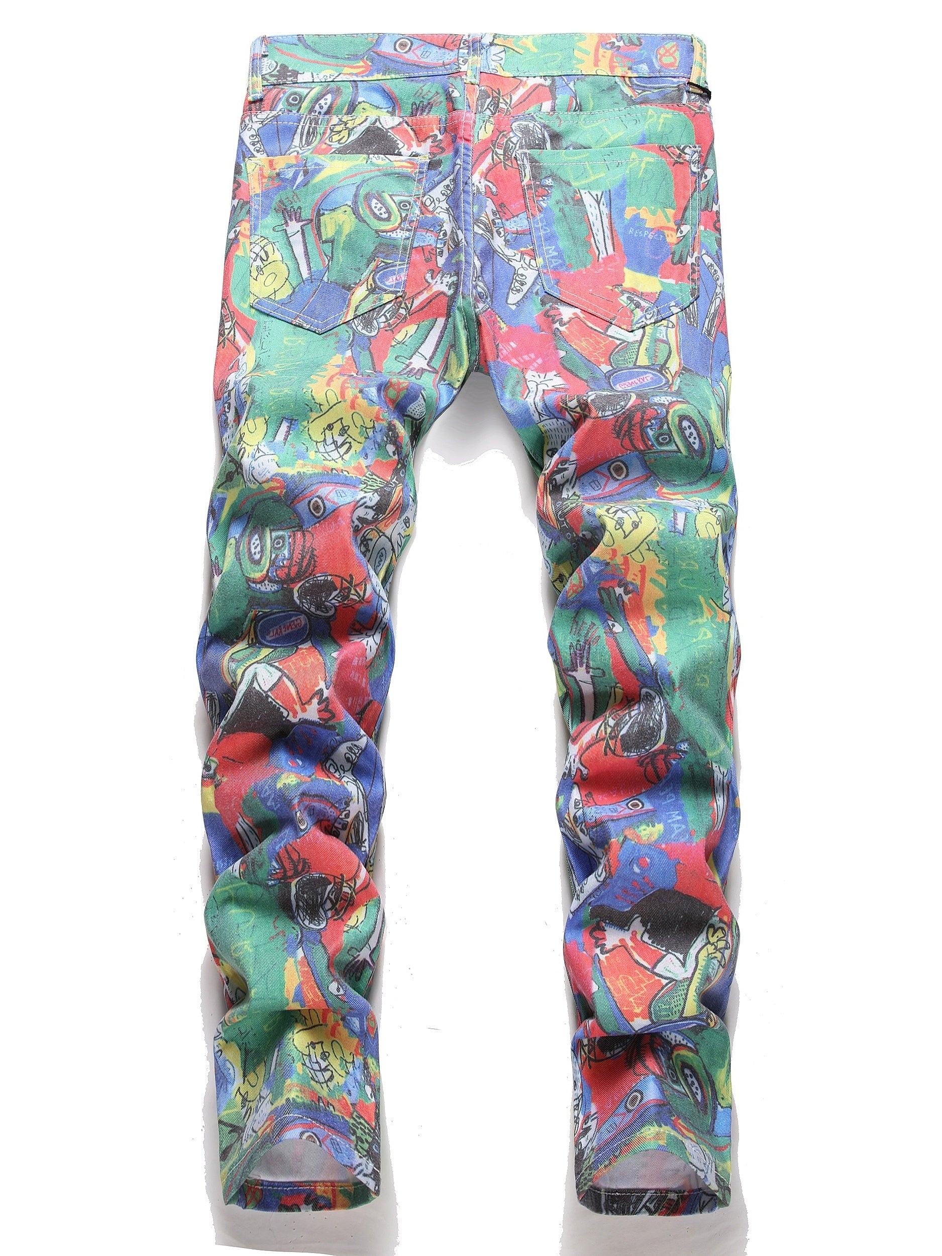 Slim Fit All Over Print Jeans Casual Street Style Denim Pants