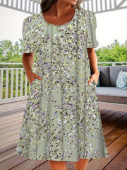 Women's Plus Camo Print Short Sleeve Tee Dress With Pockets