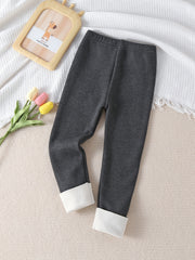 Girls Bear Embroidery Thermal Fleece Leggings for Autumn/Winter