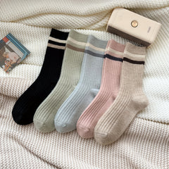 5 Pairs Striped Crew Socks Warm College Style Stockings