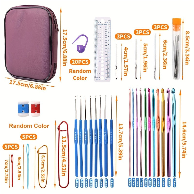 63pc Ergonomic Crochet Set for Beginners with 19 Sizes and 44 Accessories