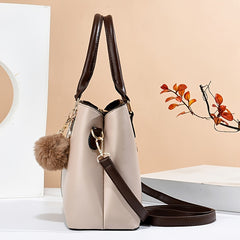 Classic Tote Bag With Clutch - Pom Pom Shoulder Bag