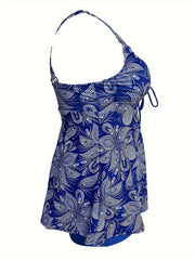 Boho Tankini Set Paisley Print Cross Back Ruched V Neck Cami Top & Sho