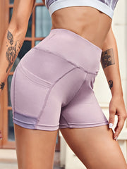Ribbed High Waist Leggings with Pocket, Hip Lifting Slim Fit Yoga Shorts