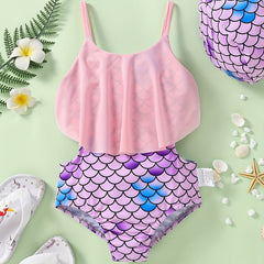 Girls Fish Scale Print Swimsuit Stylish Swimwear For Kids