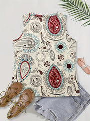 Casual Tank Top Women's Plus Random Print V Neck Slight Stretch