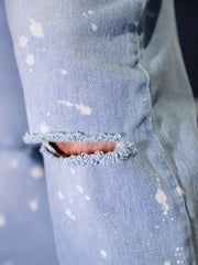 Splatter Pattern Ripped Jeans Men's Casual Street Style Denim Pants