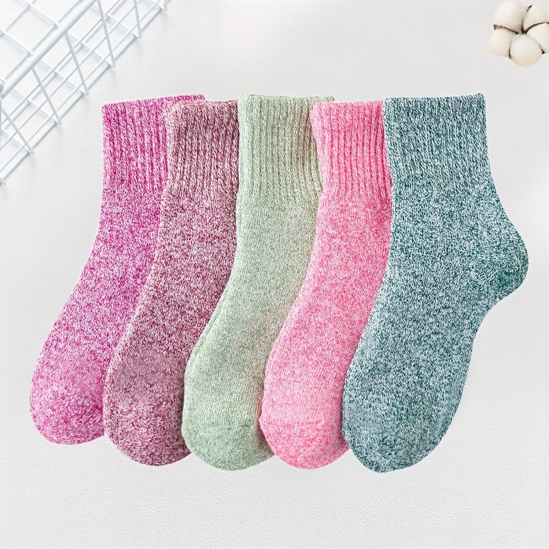 5 Pairs Solid Mid Tube Socks Women's Stockings