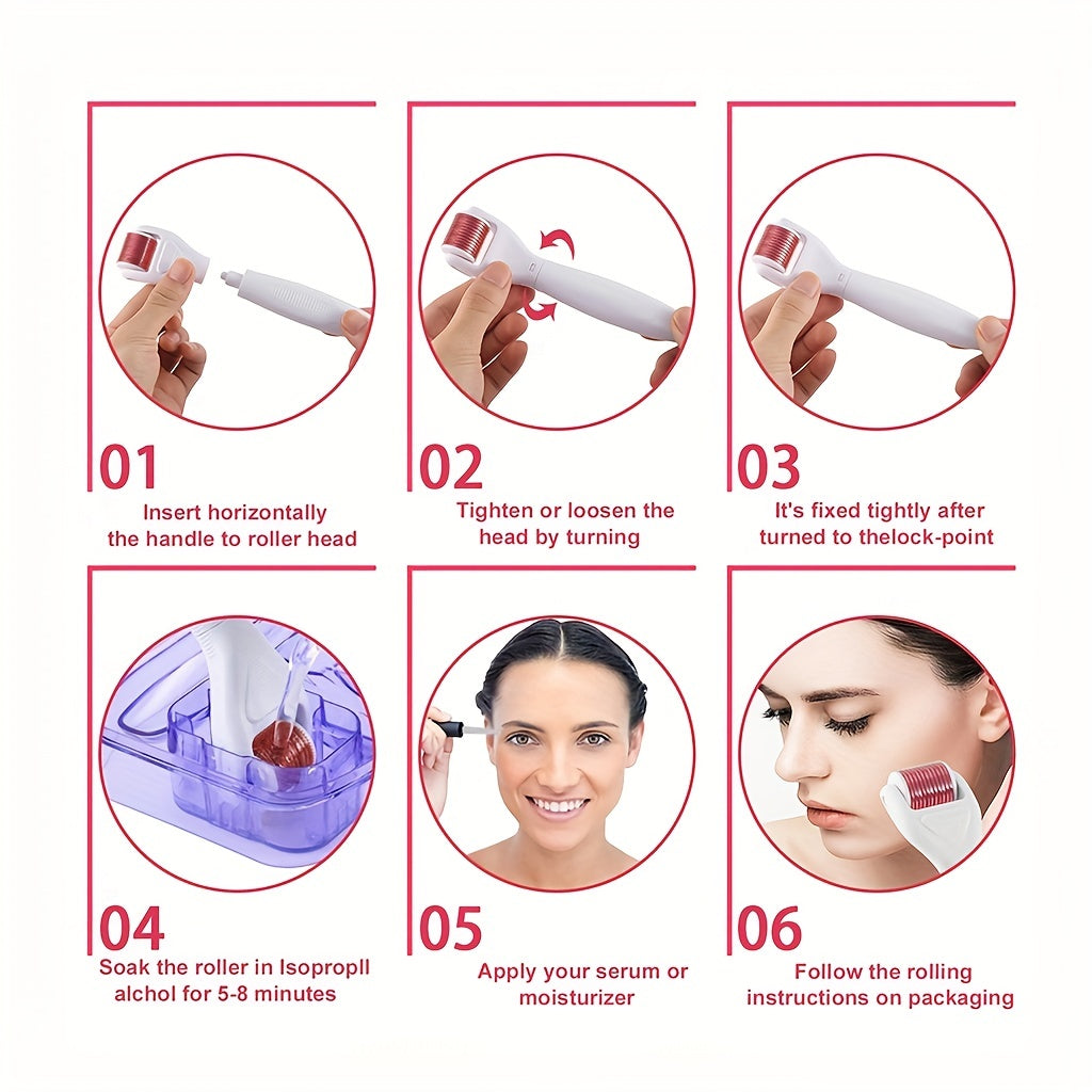 Derma Roller Kit for Face and Body - 3 Heads, Storage Case, Disinfection Tank
