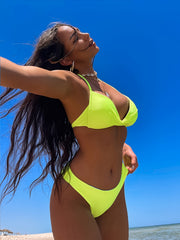 Halter Neck Bikini Set V Neck Ruched High Cut 2 Piece Bathing Suit