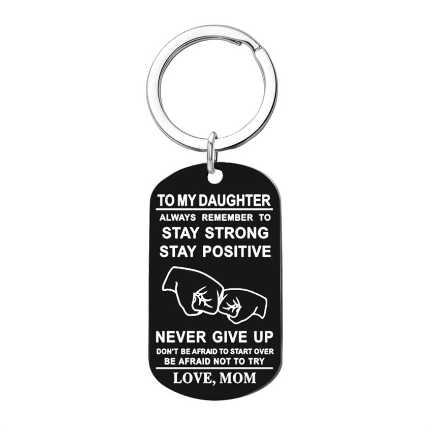 Boys Creative NEVER GIVE UP Pendant Keychain Stainless Steel