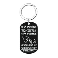 Boys Creative NEVER GIVE UP Pendant Keychain Stainless Steel