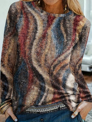 Print Crew Neck Top Long Sleeve Women's Clothing