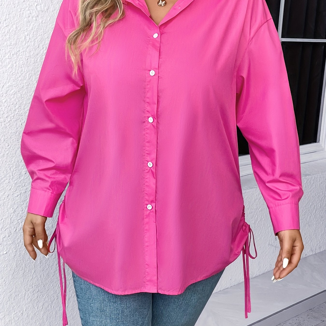 Solid Long Sleeve Button Up Blouse