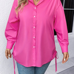 Solid Long Sleeve Button Up Blouse