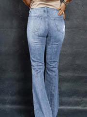 Ripped High Rise Flared Leg Jeans