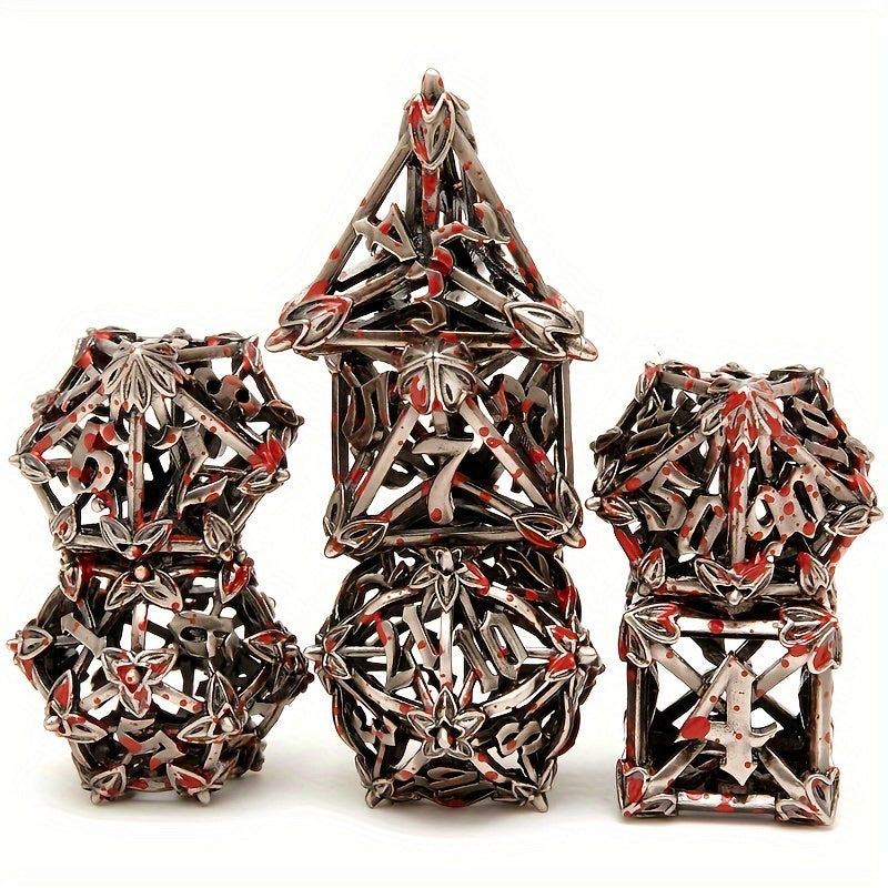 7pcs Hollow Metal Vintage Dice Set for RPG Halloween Party Desktop Game